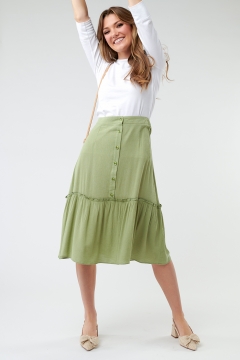 womens green a line button down skirt